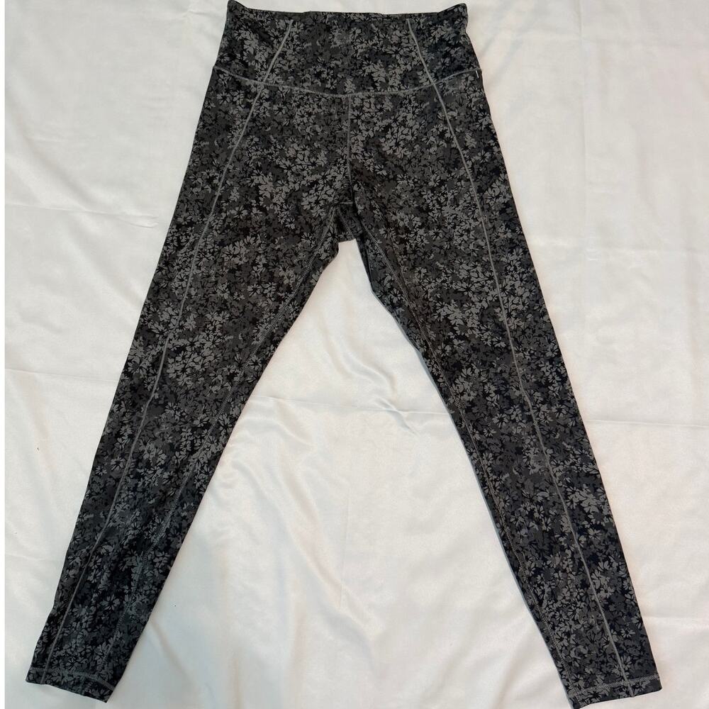 Puma Floral Print Leggings Women Size S Gray Black High Rise Workout Yoga Pants